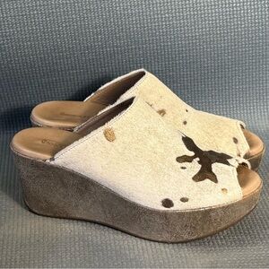 Chocolat Blu Cream and Brown Wedge Sandals